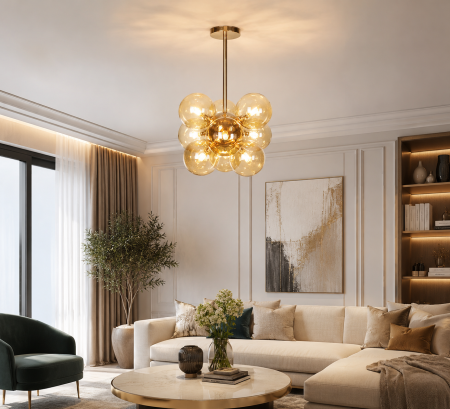 LUSTRE - Lustră Elegantă 8216/9 GD, 9xE14, Metal și Sticlă, Design Modern