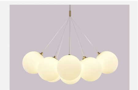 Lustră HJ 2331 – metal auriu, globuri sticlă albă mată, 7 / 9 / 11 becuri E27, design modern elegant [2]