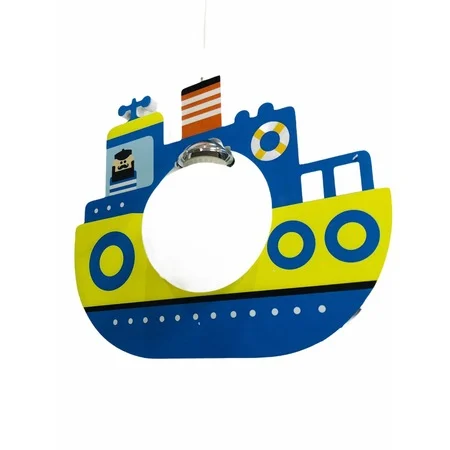 LUSTRE - Lustră Copii L010 Blue, Design Vapor Multicolor, 1 Bec E27, Lemn și Sticlă, Înălțime Reglabilă