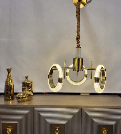 LUSTRE - Lustră LED 210501/3 – 3 Cercuri Acrilice, 30W, 3 Tipuri de Lumină, Finisaj Auriu, Ø40cm