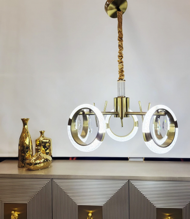 LUSTRE - Lustră LED 210501/5 – 5 Cercuri Acrilice cu Cristale, 50W, Ø50 cm, 3 Tipuri de Lumină, Auriu