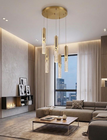 LUSTRE - Lustră LED 5003/5 – 5 pendule aurii, reglabilă, cu 3 tipuri de lumină pentru living și dining