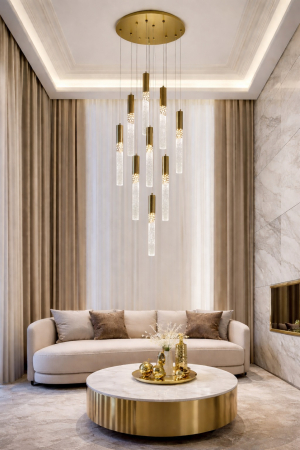 LUSTRE - Lustră LED 5003/9 GD, 9 pendule sticlă, auriu, 30W, 3 tipuri lumină, înălțime reglabilă 170 cm