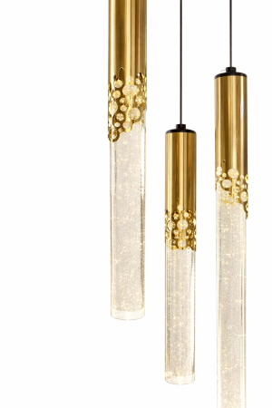 Lustră LED 5003/9 GD, 9 pendule sticlă, auriu, 30W, 3 tipuri lumină, înălțime reglabilă 170 cm [1]