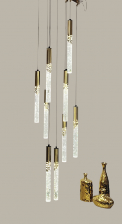 LUSTRE - Lustră LED 5003/9 GD, 9 pendule sticlă, auriu, 30W, 3 tipuri lumină, înălțime reglabilă 170 cm