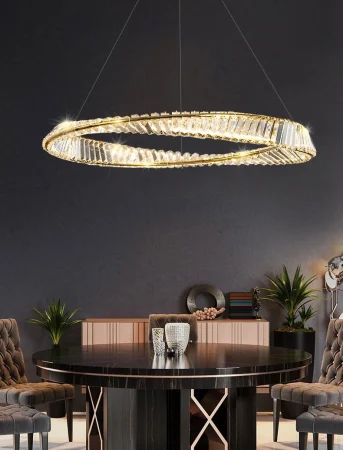 Lustră LED 6039/800 metal auriu sau crom cu sticlă cristal, design rotund modern, 80 cm [1]