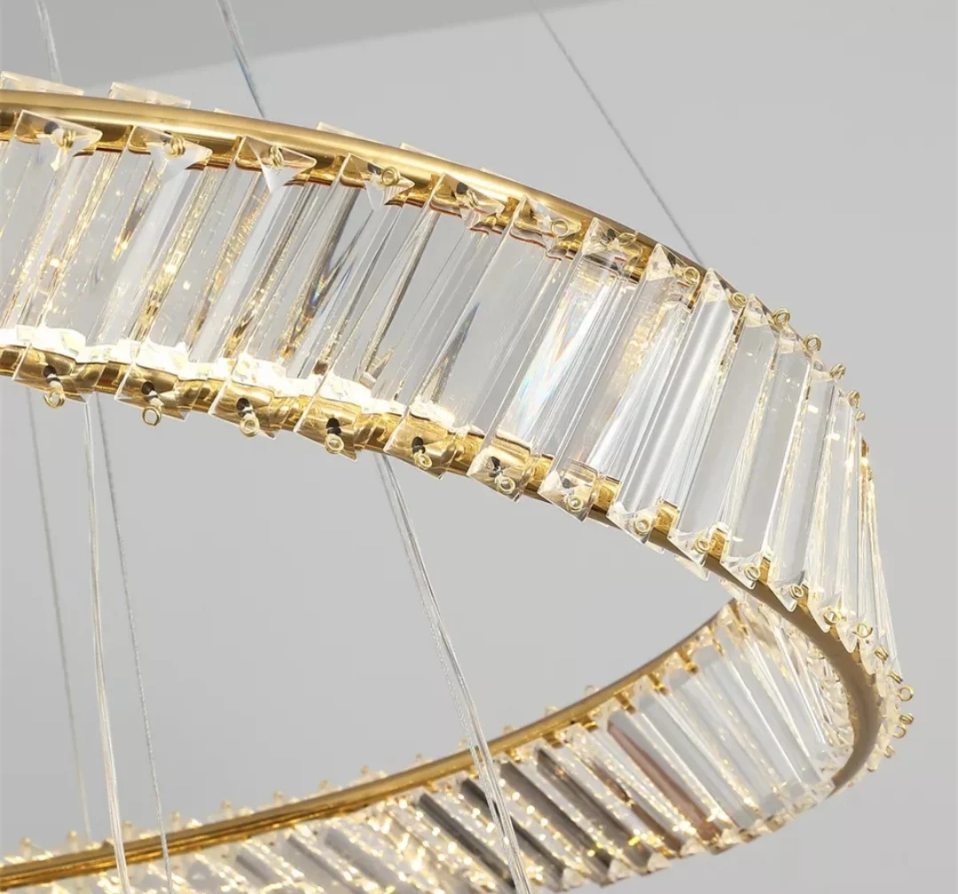 Lustră LED 6039/800 metal auriu sau crom cu sticlă cristal, design rotund modern, 80 cm [2]