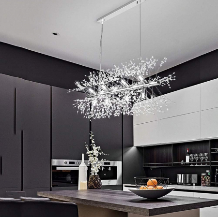 LUSTRE - Lustră modernă 2405/1200 cu 15 becuri G9, metal și mărgele cristal imitativ, finisaj GD/CH, 120 cm