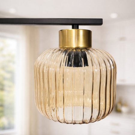 Lustră modernă 2615/4 cu abajur sticlă ambra, metal negru mat [1]