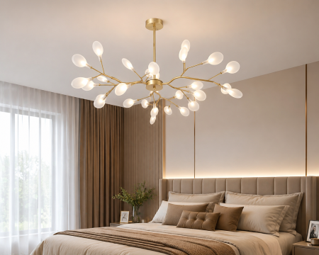 LUSTRE - Lustră Modernă 5081/27, 30xG4 LED 5W Incluse, Auriu cu Abajururi Albe, 60x60x60 cm