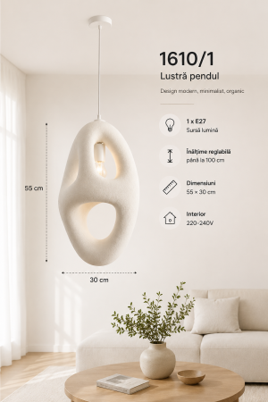 Lustră Pendul 1610/1 din Fibră de Sticlă Albă cu Design Organic Oval [2]