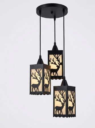 Lustră pendul 1713/3 BK cu decor cerb și sticlă opal [1]