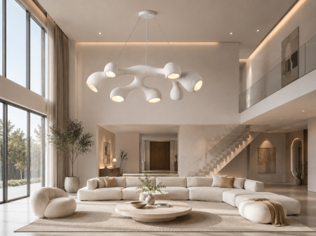 LUSTRE - Lustră premium 6601/7 din fibră de sticlă albă cu design sculptural și 7 dulii E27