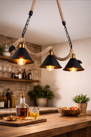 LUSTRE - Lustră retro 8201/3 negru/crem, 3 becuri, înălțime reglabilă