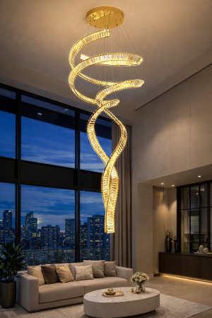 LUSTRE - Lustră spirală 2595 CP aurie, oțel inoxidabil și cristale K9, design modern suspendat, înălțime 200 cm