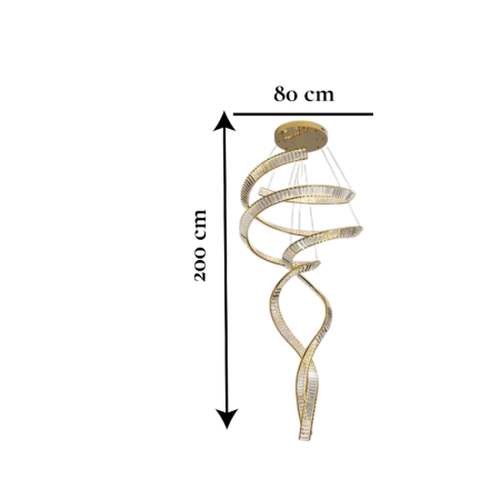 Lustră spirală 2595 CP aurie, oțel inoxidabil și cristale K9, design modern suspendat, înălțime 200 cm [3]