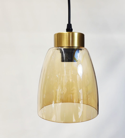 Lustră suspendată 2371/5 din metal negru cu abajururi din sticlă aurie, 5 surse E27, lungime suport 100 cm [2]