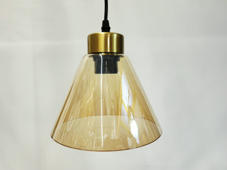 Lustră suspendată 2371/5 din metal negru cu abajururi din sticlă aurie, 5 surse E27, lungime suport 100 cm [5]