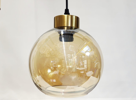 Lustră suspendată 2371/5 din metal negru cu abajururi din sticlă aurie, 5 surse E27, lungime suport 100 cm [4]