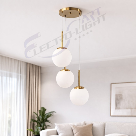 LUSTRE - Lustră suspendată 2403/3, 3 pendule sticlă mată albă, finisaje auriu, crom sau negru