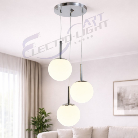 LUSTRE - Lustră suspendată 2403/3, 3 pendule sticlă mată albă, finisaje auriu, crom sau negru