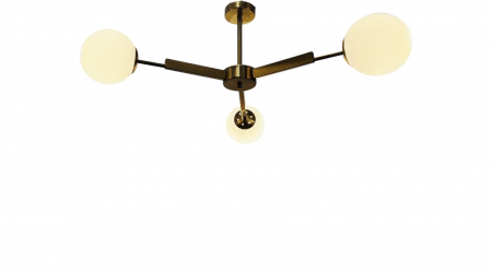 Lustră suspendată 2555/3 – 3 becuri E27, globuri sticlă albă mată, metal crom/auriu, Ø80cm [1]