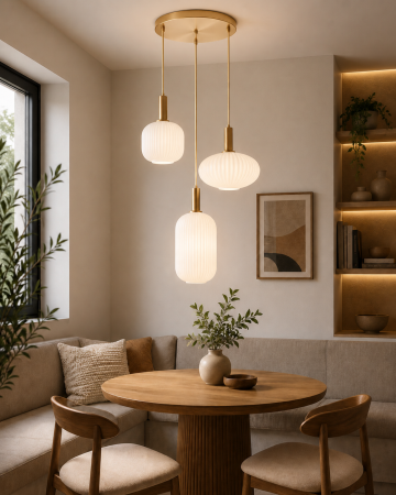 LUSTRE - Lustră Suspendată 2623 ABC cu 3 Pendule din Sticlă Opală și Metal Auriu Satinat