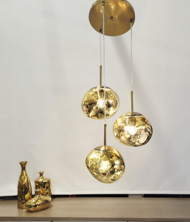 LUSTRE - Lustră suspendată 3146/3 – 3 abajururi din sticlă fumurie sau aurie, înălțime reglabilă, E27