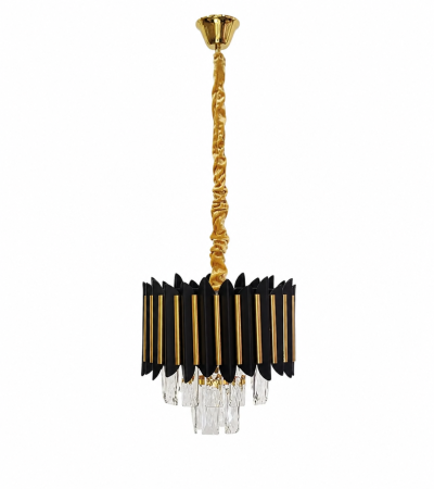 Lustră Suspendată 3302/250 Negru și Auriu cu Cristale K9 Elegante [1]