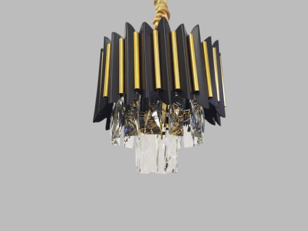 Lustră suspendată 3302/250, design modern negru și auriu cu pandantive sticlă cristal K9, E27 [3]