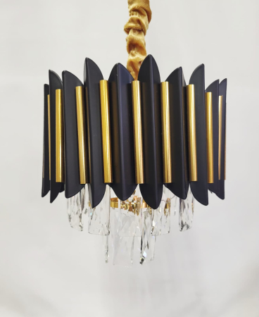Lustră suspendată 3302/250, design modern negru și auriu cu pandantive sticlă cristal K9, E27 [2]