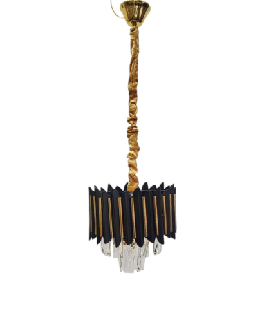 Lustră suspendată 3302/250, design modern negru și auriu cu pandantive sticlă cristal K9, E27 [1]