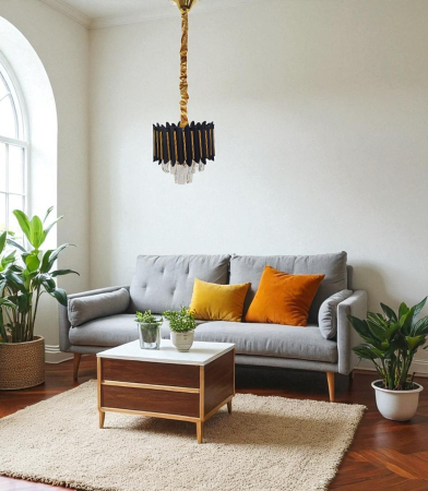 LUSTRE - Lustră suspendată 3302/250, design modern negru și auriu cu pandantive sticlă cristal K9, E27