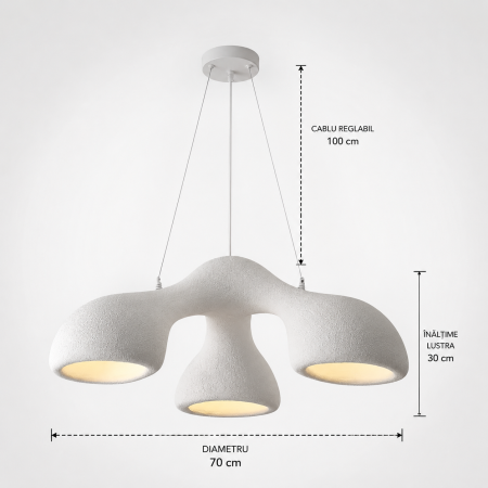 Lustră Suspendată 6601/3 din Fibră de Sticlă Albă cu Design Organic și Textură Tip Ciment [2]