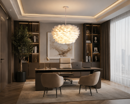 PENDULE - Pendul 1099/500 – abajur din pene, diametru 50 cm, E27, alb, reglabil