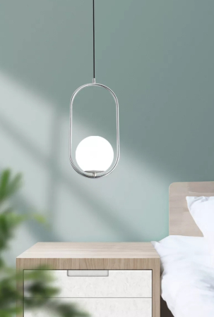 PENDULE - Pendul 1112/1 Oval cu glob din sticlă albă, metal auriu, crom sau negru, E27