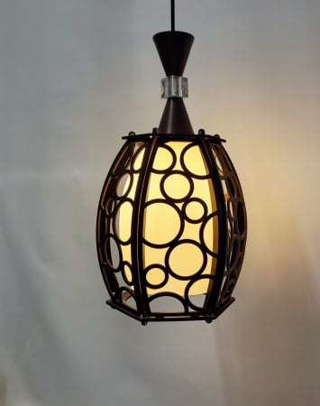 PENDULE - Pendul 2363/1 cu abajur sticlă mată și detalii lemn – design modern