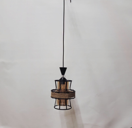 Pendul 3049/1 rustic elegant, sticlă aurie și cadru metalic negru cu sfoară decorativă, cablu reglabil [2]