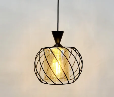 Pendul modern 3069/1 – glob sticlă auriu, metal negru, E27, reglabil [1]