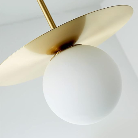 Pendul 3809 minimalist, metal auriu/crom, sferă sticlă albă, disc decorativ, cablu reglabil 100 cm [3]