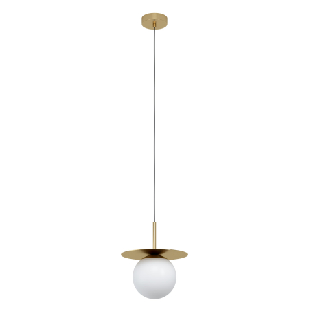 Pendul 3809 minimalist, metal auriu/crom, sferă sticlă albă, disc decorativ, cablu reglabil 100 cm [2]