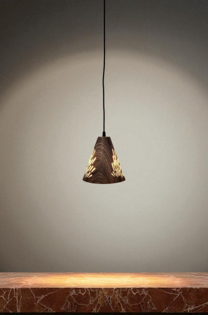 Pendul 611/1 maro cu efect de lemn, design perforat, E27