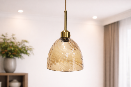 Pendul modern 7120/1D sticlă amber striată Ø20 cm lampă suspendată [2]