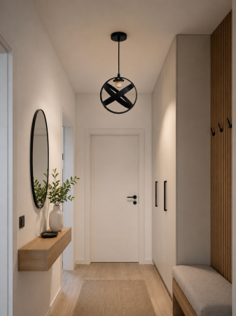 PENDULE - Pendul 7701/1 Negru – Iluminat Modern Sferic pentru Dormitor, Bucătărie și Living