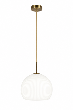 Pendul 8098/1 cu abajur din sticlă albă striată Ø30 cm și detalii aurii [1]