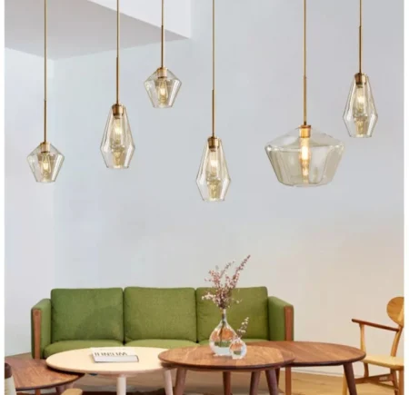 Pendul decorativ 8801/B – sticlă și metal auriu, E27, cablu reglabil [2]