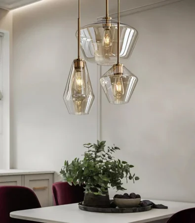 Pendul decorativ 8801/C – sticlă și metal auriu, E27, cablu reglabil [1]