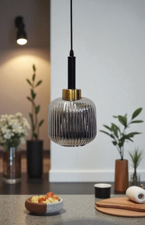 PENDULE - Pendul decorativ 7027/1 SM, sticlă fumurie și alb mat, cablu reglabil, E27