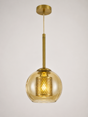 Pendul Decorativ HJ 8301/1 cu Glob Amber și Finisaj Auriu pentru Amenajări Moderne [1]