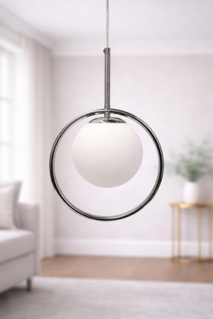 PENDULE - Pendul 1122/1 Modern Metal și Sticlă, Abajur Alb Mat / Amber, Reglabil 105 cm